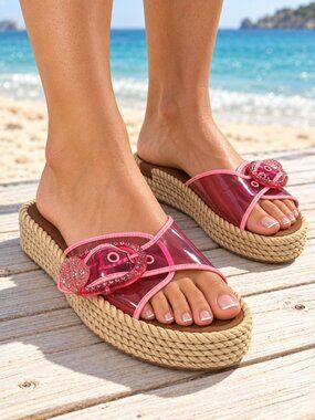 Kurt Geiger Mayfair Pink Jewel Rope Platform Slide Sandals 9 Designer Resort